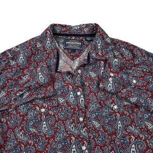 Rough Stock Panhandle Slim Mens Shirt Large Red Paisley Western Pearl Snap
